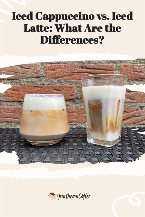 What's the difference between an iced cappuccino and an iced latte? Find out with this helpful guide that explains all you need to know about these two coffee drinks. Iced Cappuccino Recipe, Aeropress Recipes, Coffee House Cafe, Cappuccino Recipe, Iced Cappuccino, Espresso Recipes, Aeropress Coffee, Iced Coffee Drinks, Coffee Games