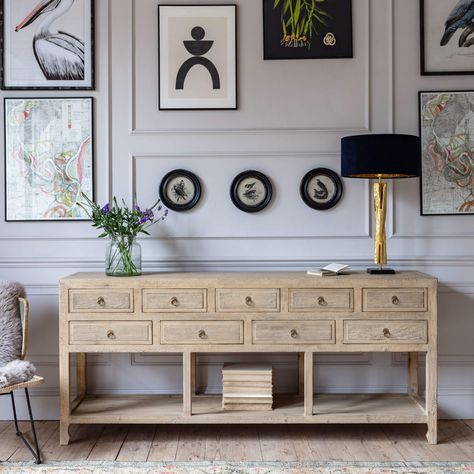 An elegant yet sturdy sideboard made from solid pine with a distressed finish that celebrates the beauty of natural timber. Chinese Apothecary, Marble Top Kitchen Island, Elm Furniture, Sideboard With Drawers, Rustic Sideboard, Italy House, Antique Sideboard, Rustic Farmhouse Kitchen, Reclaimed Wood Furniture