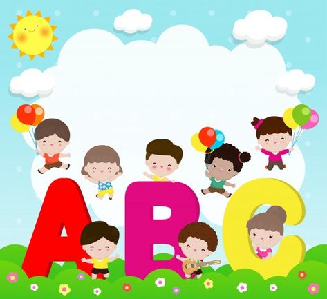 Cartoon children with abc letters, schoo... | Premium Vector #Freepik #vector #school #books #kids #children Abc Background, Background For Kids, Clown Crafts, Animal Alphabet Letters, Word Cat, Kids Cartoon Characters, Alphabet Pictures, Abc Poster, School Painting