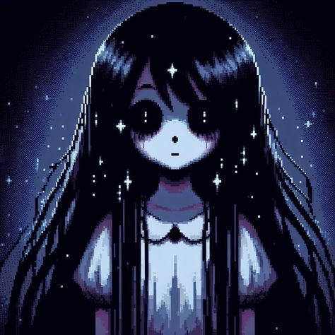 Soft Spooky Aesthetic, Creepy Cute Aesthetic Pfp, Pixel Profile Picture, Creepy Anime Pfp, Pixel Art Creepy, Horror Pfps, Spooky Halloween Pfp, Spooky Pfp, Pastel Goth Pixel Art