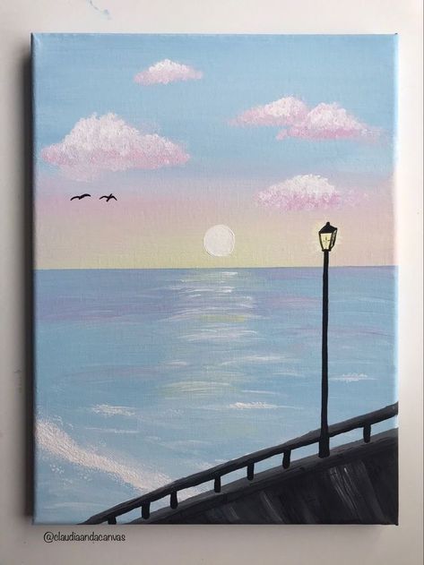 Painting Ideas Easy Simple Sunset, Painting Ideas On Canvas Simple Easy Sunset, Sunset Drawing Watercolor, Thank You Painting, Cute Summer Painting Ideas, Pastel Painting Ideas Acrylics, Aesthetic Sunset Drawing, Blue Sky Painting Easy, Painting Ideas On Canvas Sky