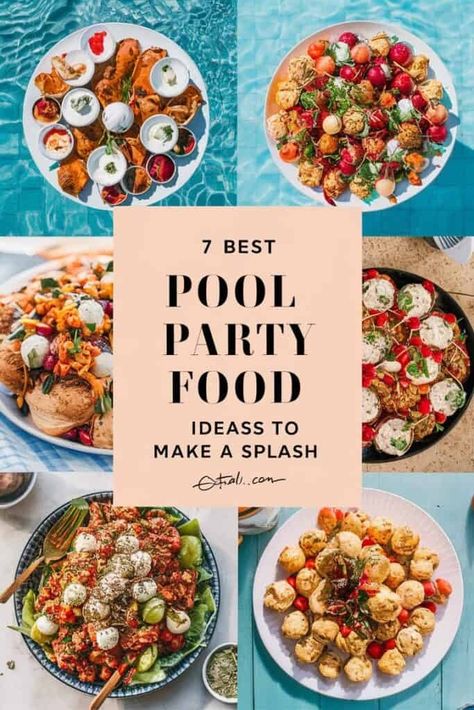 7 Best Pool Party Food Ideas to Make a Splash This Summer Pool Party Menu Ideas Summer, Pool Party Menu Ideas, Pool Party Recipes, Pool Party Food Ideas, Food Ideas To Make, Pool Menu, Rainbow Fruit Kabobs, Watermelon Sorbet Recipes, Cucumber Roll Ups