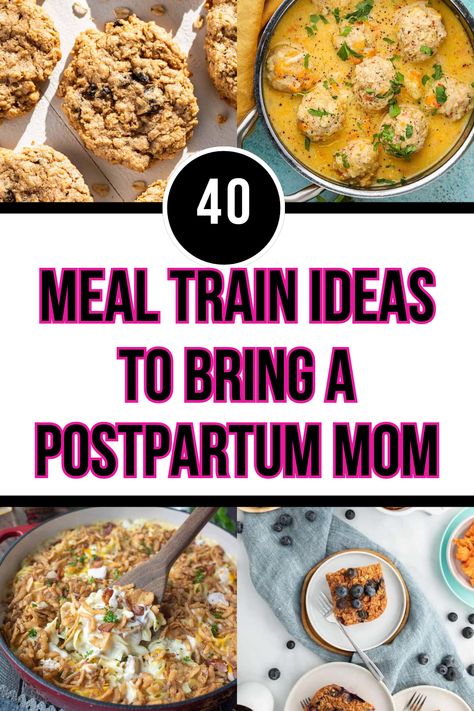 Bringing a newly postpartum mom an already prepared meal or snack can be the greatest gift of all! Help that new mom prioritize healthy, home-cooked meals and time with her newborn. This post contains over 40 meal train ideas to bring a postpartum mom. Easy Dinner Recipes For New Moms, Best Meal Train Meals New Moms, Meals To Take To New Parents, Meals To Drop Off For New Parents, New Mom Food Gift Meal Ideas, Best Meals To Bring New Moms, Meal Train Ideas New Moms, New Mom Dinner Ideas, Food For New Parents