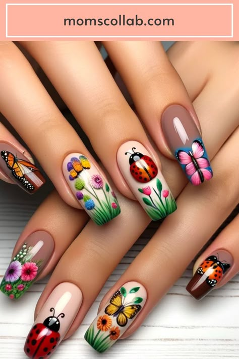 10 Fairy Garden Inspired Nail Designs to Unleash Your Inner Magic Spring Fairy Nails, Fairy Garden Nails Design, Mushroom Nail Designs, Easter Nails Short, Fairycore Nails, Ladybug Nail Art, Fairy Nail Art, Valentines Nail Art, Nail Art Designs Valentines