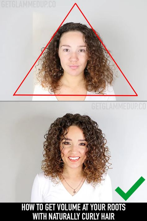 VIDEO: How to Get Volume, Prevent Flat Roots, & the Triangle Shape with Curly Hair – Gena Marie Fine Curly Hair, Layered Curly Hair, Naturally Curly Hair, Curly Girl Method, Hair Help, Curly Hair Inspiration, Curly Hair Routine, Curly Hair With Bangs, Types Of Curls