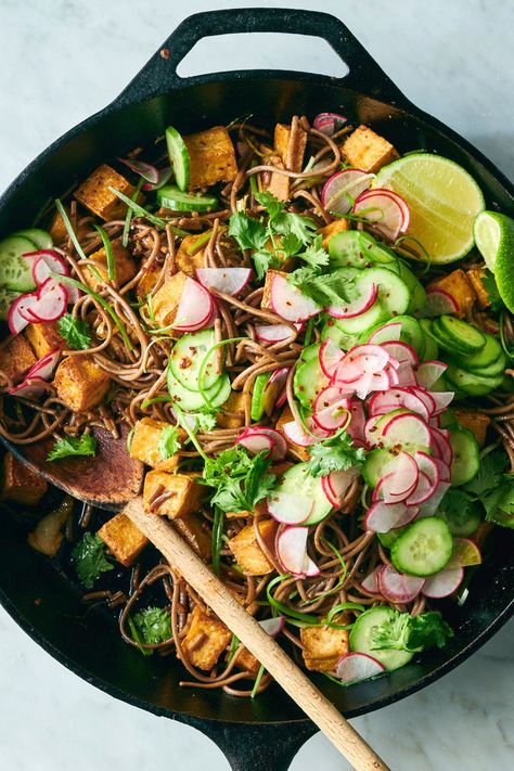 Sweet and Spicy Tofu With Soba Noodles Recipe - NYT Cooking Healthy Soba Noodles, Soba Noodles Recipe, Soba Noodle Salad, Tomato Recipe, Healthy Stir Fry, Peanut Stew, Dinners Recipes, Squash Risotto, Soba Noodle