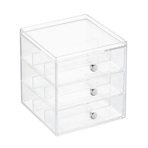 iDesign Clarity Stackable Makeup System | The Container Store Organization Containers Bedroom, Stackable Makeup, Rangement Makeup, Makeup Containers, Desk Essentials, Acrylic Storage, Online Closet, The Container Store, Cabinet Space