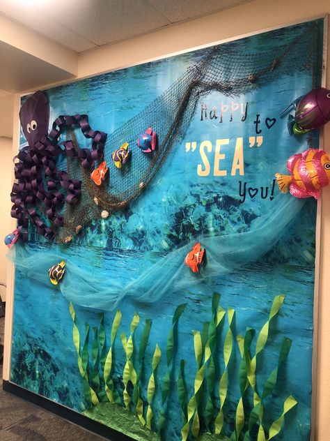 Under The Sea Crafts, Ocean Classroom, Underwater Party, Under The Sea Decorations, Ocean Theme Classroom, School Board Decoration, Underwater Theme, Ocean Birthday, Grad Ideas