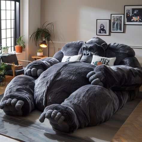 Cozy up in gorilla-shaped fluffy beds 🦍⁠ ⁠ by @designideahub⁠ ⁠ 1️⃣Share this with someone who would love this.⁠ ⁠ #productdesign #productdesigner #designinspiration #designinspirations #innovativedesign #innovativeproducts #moderndesign #industrialdesigner #designlove #designideas #archiproducts #creativedesign #homedecoration #design #designdeinteriores #housebeautiful #architecturedesign #minimalism #designlife #innovation #innovations #gadget #gadgetsnews Gorilla Couch, Giant Bed, Giant Beds, Weird Design, Weird Furniture, Fantasy Furniture, Elegant Living Room Design, Pet Couches, Fluffy Bedding