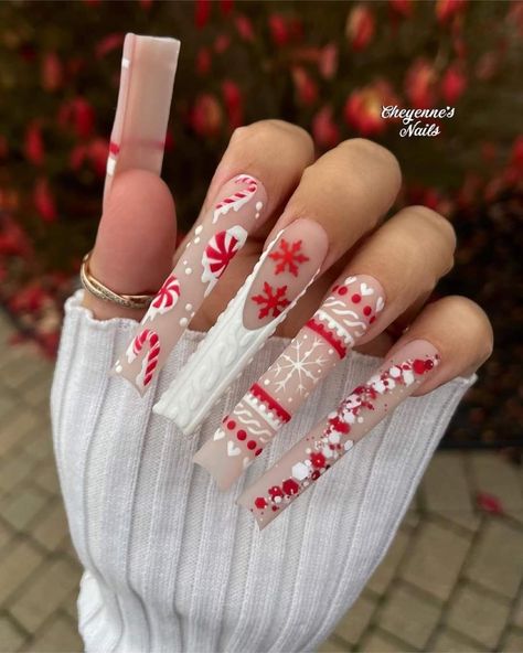 Long Christmas Nails, Christmas Sweater Nails, Nail Art Noel, December Nails, Winter Nails Acrylic, Sweater Nails, Acrylic Press On Nails, Nails Design With Rhinestones, Nail Tip