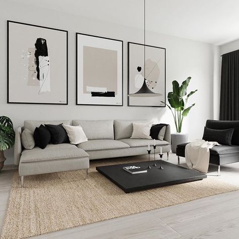 Modern Luxury Wall Art, Light Grey Living Room Couch, Apartment Living Room Design, 아파트 인테리어, Living Room Design Decor, Black And White Decor, White Living, Home Design Living Room, White Living Room