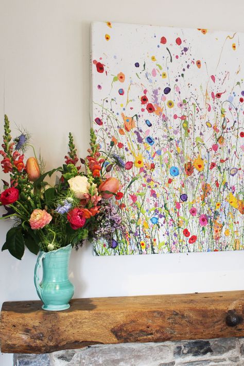 wild flower paintings creating a sense of spring    #flowerpainting #buyart #wildflowers Wildflower Canvas Painting Diy, Abstract Flower Garden Painting, Paintnite Ideas, Watercolor Paintings Flowers, Diy Flower Painting, Painting Flowers Abstract, Abstract Wildflowers, Spring Flower Painting, Wild Flower Watercolor