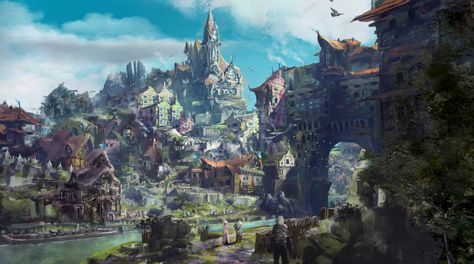 Fantasy Fishing Village, Dragon Story, Imaginary Landscapes, Hd Landscape, Dnd Backgrounds, Fantasy Village, Village Art, Fantasy Town, Art Village