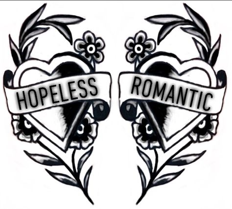 American Traditional Self Love Tattoo, American Traditional Love Tattoo, American Traditional Tattoos Girly, Girly Traditional Tattoo Flash, Hopeless Romantic Drawing, Hopeless Romantic Tattoo Ideas, Traditional Matching Tattoos, Romantic Tattoo Ideas, Traditional Tattoo Love