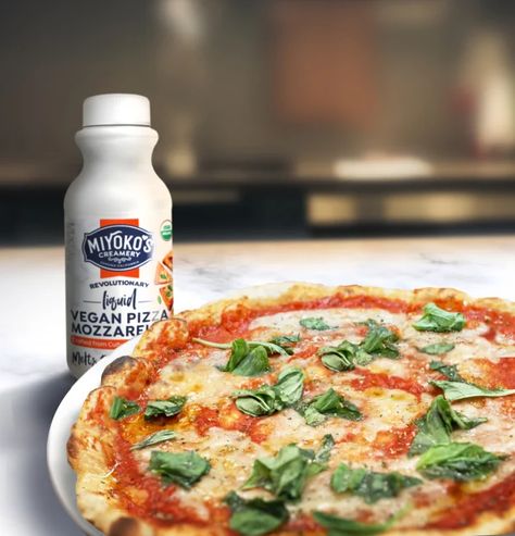 Vegan cheese is notoriously hard to melt. So Miyoko's made a liquid ve Miyokos Mozzarella Recipes, Miyoko's Liquid Mozzarella Recipes, Liquid Cheese, Plant Based Pizza, Mozzarella Pizza, Pizza Cheese, Plant Based Cheese, Mozzarella Recipes, Plant Milk