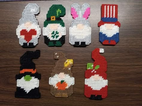 Plastic Canvas Gnomes Patterns, Gnomes In Plastic Canvas, Plastic Canvas Gnomes, Canvas Magnets, Rooster Kitchen, Plastic Canvas Stitches, Plastic Canvas Ornaments, Butterfly Cross Stitch, Plastic Canvas Tissue Boxes