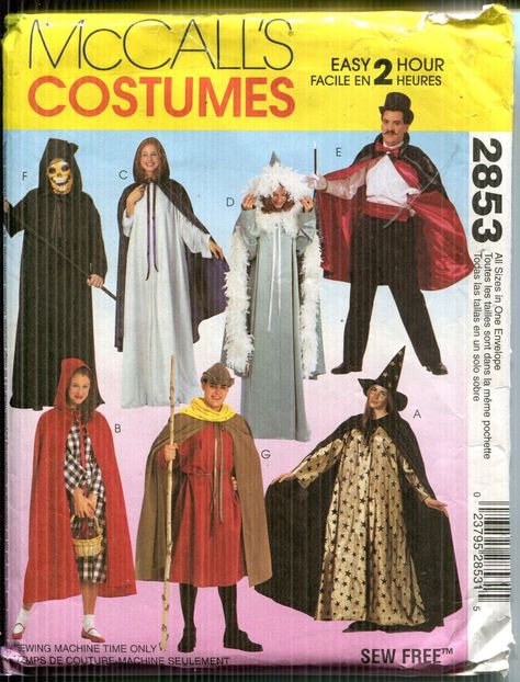 Adult Pattern Witch, Robin Hood, Magician, Grim Reaper, Ice Princess, Little Red Riding Hood UNCUT/FF McCalls 2853-Date 2000-Sizes S M L XL Viking Dress Pattern, Hooded Cape Pattern, Boys Cape, Dress Pattern Free, Halloween Costume Patterns, Theatre Dress, Girls Cape, Cape Costume, Viking Dress