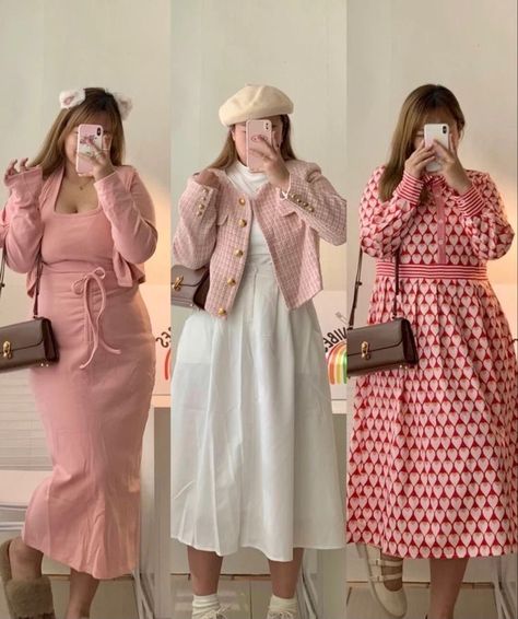 Plus Korean Fashion, Cute Modest Outfits Plus Size, Clothes For Fat Girls Outfits, Plus Size Kpop Outfits, Girly Outfits Curvy, Midsize Fashion 2023, Chubby Dress Outfit, Korean Big Size Fashion, Girly Outfits Plus Size