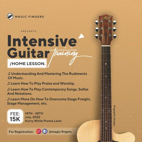 Guitar Classes Poster, Music Class Flyer Design, Guitar Training, Class Poster Design, Art Class Posters, Guitar Poster, Guitar Classes, 2024 Board, Online Guitar Lessons