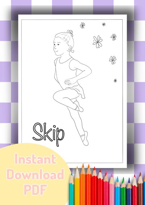 Perfect acitivty for a rainy day. Printable coloring in / colouring page for ballet teachers and dancers. Skipping! Ballet Coloring Pages, Young Ballerina, Ballerina Workout, Dance Things, Dance Studio Owner, Dance Coach, Acro Dance, Summer Dance, Baby Ballet