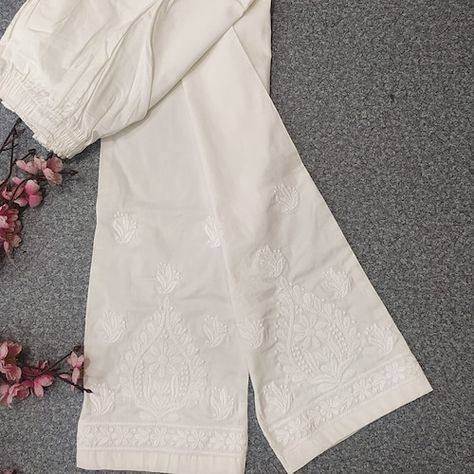 Handmade Chikankari Kurti set, chikankari kurti sharara set, Ethnic Wear, Party Wear, Georgette kurti set, Chikankari Dress set, Gift For her Lucknowi Chikankari, Party Kleidung, Sharara Set, Pants Design, White Embroidery, Straight Pants, Cotton Style, Fashion Pants, Trousers Women