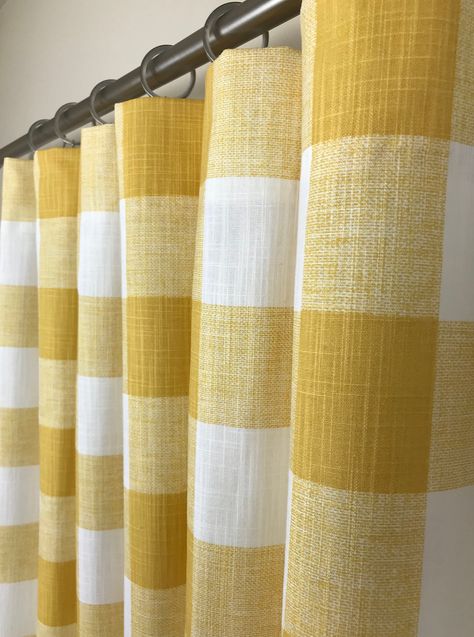 "These beautiful curtains are an easy, affordable, and effective way to update the look of any room in your home! This listing is for one pair of Brazilian Yellow Slub Buffalo Check rod-pocket curtains. If you need a size that is not listed or would like to add brass grommets to these curtains, please send us a message so that we can customize a product for you. Please let us know if you have any questions and thanks for visiting our shop! Please visit our shop to explore our selection of gromme Window Shutters Indoor, Shutters Indoor, Buffalo Plaid Curtains, Curtains Yellow, Gingham Curtains, Buffalo Check Curtains, Check Curtains, Damask Curtains, Curtains Farmhouse