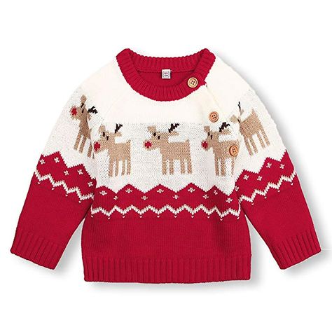 Toddler Boy Christmas Sweater, Baby Christmas Jumper, Baby Christmas Sweater, Reindeer Outfit, Reindeer Christmas Sweater, Red Christmas Sweater, Christmas Day Outfit, Pull Bebe, Baby Christmas Outfit