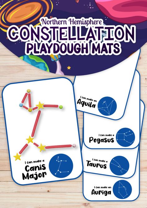 Constellation Playdough Mats - Little Bins for Little Hands Constellation Activities, Make Your Own Playdough, The Dog Star, Playdoh Mats, Galaxy Jar, Sky Gazing, Playdough Mats, Homemade Playdough, Earth Orbit