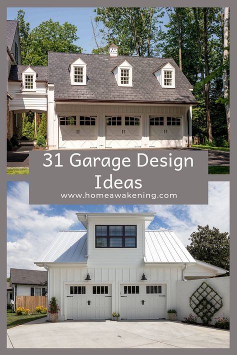 Check out these 31 stunning garage design ideas (photos) #garage #homedesign Detached 3 Car Garage Ideas, New Garage Ideas, Chi Garage Doors Carriage, Outside Garage Decor, Exterior Garage Ideas, Two Car Garage Ideas, Garage Ventilation Ideas, Room Over Garage Ideas, Garage Exterior Ideas