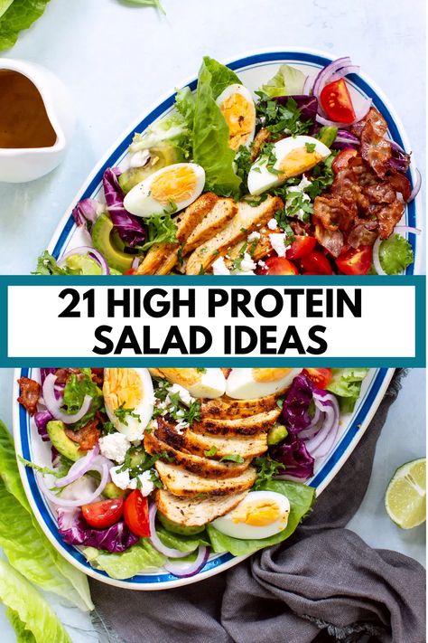 Protein Salads Recipes For Dinner, Fresh Protein Salad, Low Carb High Protein Salad Recipes, High Protein Spinach Salad, Salad Ideas Protein, 500 Calorie Salads, Protein For Salads Lunch Ideas, Salad Lunches For Work, Balanced Salad Recipe