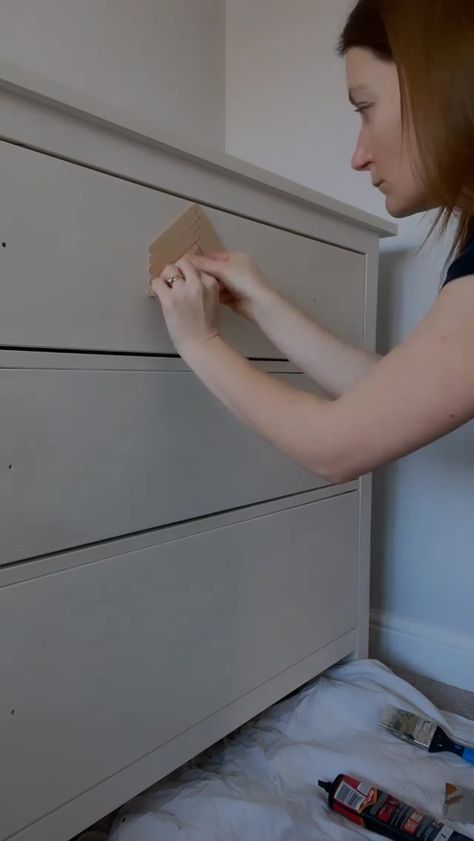 Woman transforms Ikea Hemnes chest of drawers using 1,000 lollipop sticks – and it only cost her £15 Ikea Chest Of Drawers Makeover, Ikea Hemnes Drawers, Ikea Hemnes Chest, Ikea Hemnes Chest Of Drawers, Hemnes Drawers, Diy Chest Of Drawers, Hemnes Chest Of Drawers, Ikea Hemnes Hack, Malm Chest Of Drawers