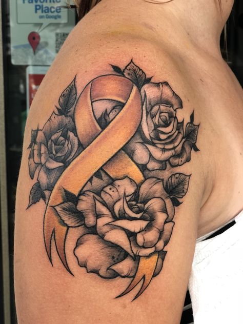 Survivor Tattoo Ideas, Orange Ribbon Tattoo, Pink Ribbon Tattoos, Survivor Tattoo, Awareness Tattoo, Band Tattoos, Ribbon Tattoos, Tattoos Skull, Tattoo Artwork