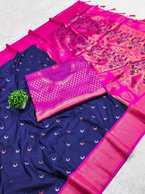 RMNX Chandrakore Paithani SINGLES AVAILABLE Fabric Detail :- Saree :- Soft Pethani silk saree with Gold & silver zari weawing moon design and Meenakari weawing Rich 🦚 pallu with traditional paithani border & Tessel attached at Pallu end. Blouse :- Front & back Designer silk weawing blouse piece mwith Sleeve design Paithani Silk Saree, India Fabric, Moon Designs, Paithani Saree, Moon Design, Saree Styles, Fabric Details, Saree Collection, Blouse Piece