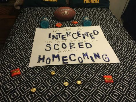 Fun and easy way to answer back to a football player. I barely had time to make the poster so it's not too fancy. He love it though!! The football says homecoming 2015. Football Proposal, Football Promposal, School Dance Ideas, Cute Homecoming Proposals, Cute Prom Proposals, Dance Proposal, Sadie Hawkins, High School Dance, Football Homecoming