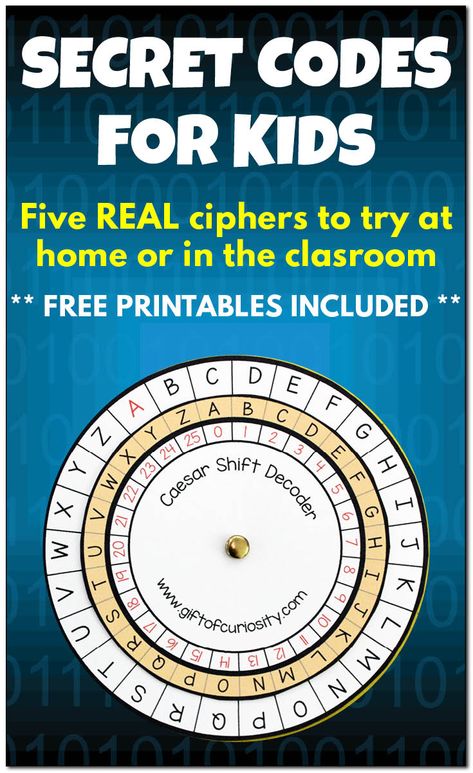 SECRET CODES FOR KIDS: Learn five REAL codes and ciphers that kids can use to send and receive secret messages. Download free printables with encryption and decryption tools for each code and cipher and get started today. Or upgrade to the Secret Codes Fun Pack for even more fun activities your kids can try with secret codes! || #freeprintable #printables #handsonlearning #giftofcuriosity || Gift of Curiosity Codes And Ciphers, Ciphers And Codes, Encrypted Messages, Escape Room For Kids, Code Secret, Escape Room Puzzles, Spy Party, Coded Message, Education Positive