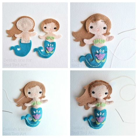 Mermaid Mobile Diy, Felt Hearts Diy, Mermaid Doll Pattern, Felt Mermaid, Heart Diy Crafts, Christmas Mermaid, Easy Felt Crafts, Felt Craft Projects, Felt Sewing