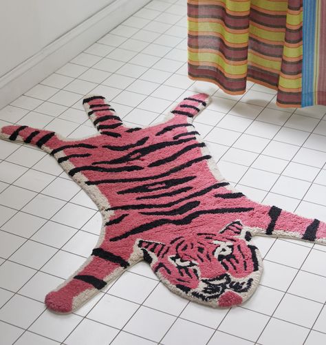 bathmat Tiger Bath Mat, Tiger Silhouette, Tiger Decor, Bedroom Stuff, Pink Fits, Punch Needle, And Sign, Color Coding, Bath Mat