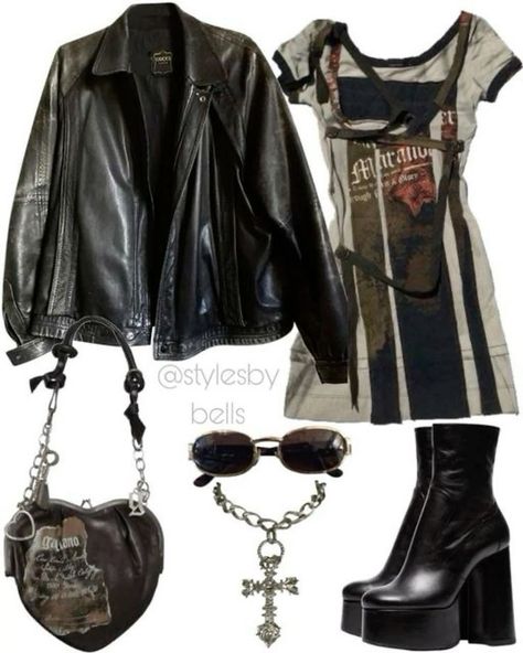 Rockstar Girlfriend Outfit Board, Goth Core Aesthetic Outfits, Grunge Barbie Outfits, Black Goth Outfit Aesthetic, Rockstar Grunge Outfit, Post Grunge Outfits, Goth Gf Aesthetic Outfits, Front Bottoms Concert Outfit, Grunge Fancy Outfits