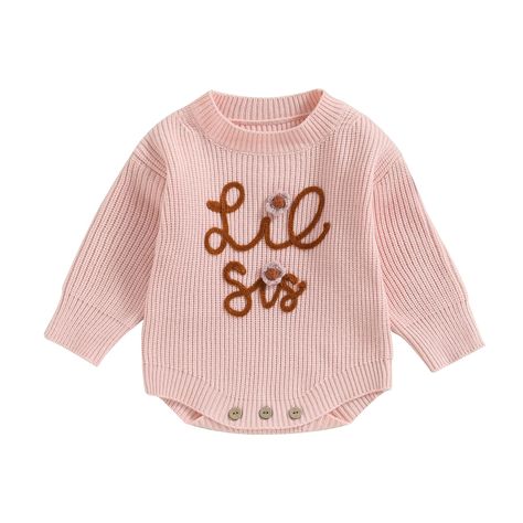 PRICES MAY VARY. High-quality material: Newborn baby Girls' sweater, made of 51% viscose fiber and 49% polyamide fiber, skin-friendly fabric, soft texture, comfortable to wear, warm, and suitable for baby's delicate skin. Features: Cute autumn sweater for infants and young children, long sleeves, round neck design, with floral decoration, letter embroidery pattern, loose fitting fit, sweet and fashionable clothing. Occasion: Baby girl sweatshirt, suitable for autumn and winter seasons, daily lei Knit Onesie, Matching Sibling Outfits, Embroidery Sweater, Sister Outfits, Matching Sweaters, Knitted Romper, Long Sleeve Knit Sweaters, Embroidered Sweater