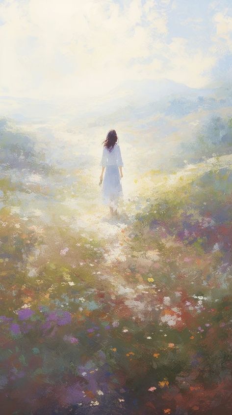 Young woman in a flower meadow in spring painting outdoors walking. | premium image by rawpixel.com / Chalr Fantasy Meadow, Flower Meadow, Wallpaper Mobile, Nice Pic, Spring Wallpaper, Spring Painting, Painting Inspo, Awesome Designs, Art Idea