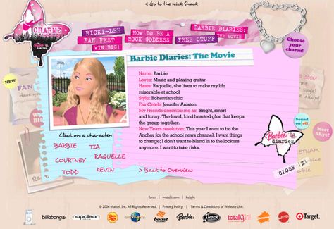 Barbie Diary Movie, Y2k Website Design, Early 2000s Barbie Movies, Webcore Website, Y2k Website, Myscene Website, Barbie Website 2000s, Y2k Webcore, Barbie Diaries