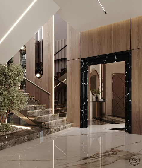 Luxury Drawing Room, Modern Foyer Design, Luxurious Staircase, Foyer Design Ideas, Classical Drawing, Luxury Stairs, Dining Room Design Luxury, Modern Foyer, Cladding Design