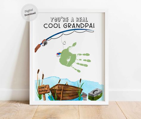 Grandpa Handprint craft Fish Handprint, Handprint Printable, Grandpa Card, Fishing Sign, Bonus Dad Gifts, Footprint Art, Handprint Craft, Handprint Art, Fathers Day Crafts