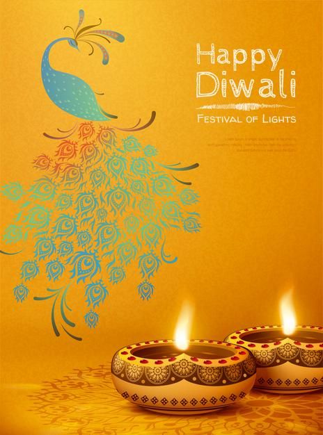 Happy diwali design with oil lamps rango... | Premium Vector #Freepik #vector #party #diwali #celebration #feather Diwali Design, Diwali Festival Of Lights, Diwali Lights, Diwali Celebration, Diwali Festival, Happy Diwali, Festival Lights, Yellow Background, Oil Lamps