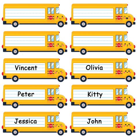 PRICES MAY VARY. NAME TAGS PLATES FOR CLASSROOM: Features smile school bus design, looks cute and funny, easy to catch kids eyes and light up your classroom, great students desk name plates tags stickers for classroom decorations teacher supplies PACK OF 36: Include 36pcs classroom desk name plates tags, size is about 3.5"x11", have wide-ruled line for students kids to write on PERSONALIZED STUDENT NAME PLATES FOR DESKS: Write down kids students name and place it on their desk chairs, can help t Back To School Art Activity, Bus Tags, School Labels Printables, Student Name Plates, School Bus Safety, Classroom Kindergarten, Student Name Tags, Desk Name Tags, School Art Activities