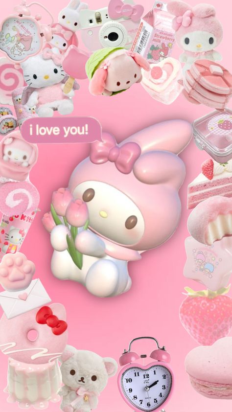 pink sanrio wallpaper Sanrio My Melody And Kuromi Wallpaper, Pink Sanrio Wallpaper, Sanrio Collage, Pink Hello Kitty Wallpaper Iphone, Wallpaper Sanrio, Pastel Backgrounds, Pink Sanrio, Melody Wallpaper, Simplistic Wallpaper