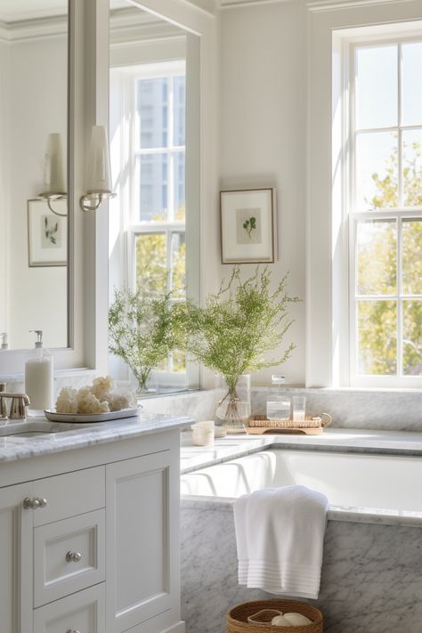 Southern Countryside Cottage Home Tour - AI Interior Design - Farmhouse Living Bathroom Seated Vanity, European Bathroom, Southern Home Interior, Countryside Cottage, Timeless Bathroom, Farmhouse Interior Design, Bathroom Farmhouse Style, Primary Bathroom, Cottage Bathroom