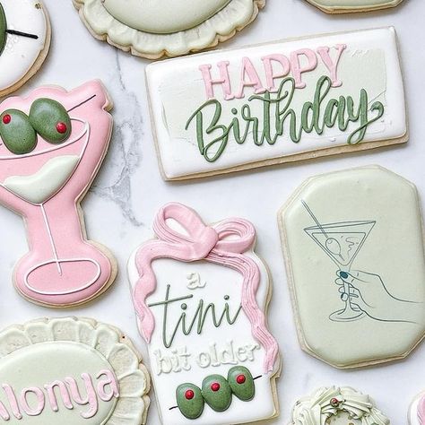 Laura Biolo | Houston Custom Cookies on Instagram: "Still a tini bit obsessing over this set!!! ✨😫💚
•
•
#tinibitolder #atinibitolder #tinibitoldercookies #atinibitoldercookies #atinibitolderbirthday #martinibirthday #martinicookies" Birthday Hat Cookies Decorated, Winery Cookies, A Tiny Bit Older Cookies, Martini Cookies Decorated, 30 Birthday Cookies Decorated, Thirtieth Birthday Cookies, Disco Cookies Decorated, Talk Thirty To Me Birthday Cookies, Margs & Matrimony Cookies