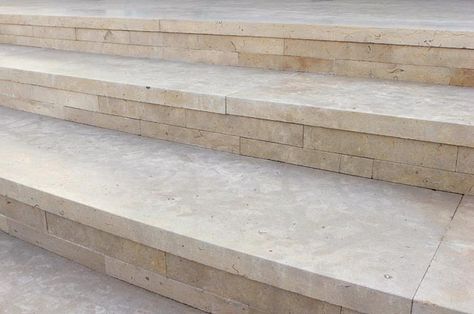 Fiore Limestone Stairs Limestone Stairs, Limestone Steps, Stairs Outdoor, Paver Steps, Light Chestnut Brown, Stair Wall, Limestone Wall, Exterior Stairs, Garden Stairs