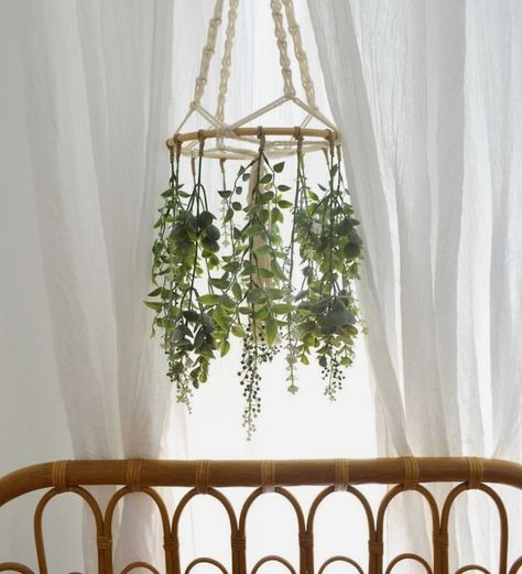 Plant Mobile Nursery, Botanical Theme Nursery, Greenery Mobile Nursery, Fern Nursery Theme, Boho Plant Nursery, Botanical Themed Nursery, Botanical Nursery Ideas, Botanical Nursery Neutral, Ivy Themed Nursery